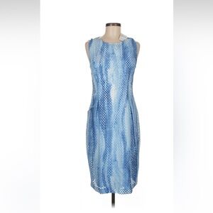 T Tahari Blue and White Midi Dress